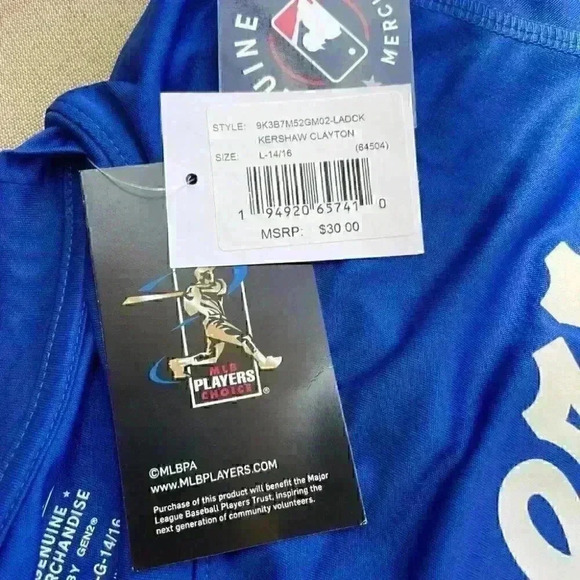 Clayton Kershaw Los Angeles Dodgers Blue Name and Number Jersey T-ShirtBRAND NEW - Picture 6 of 6